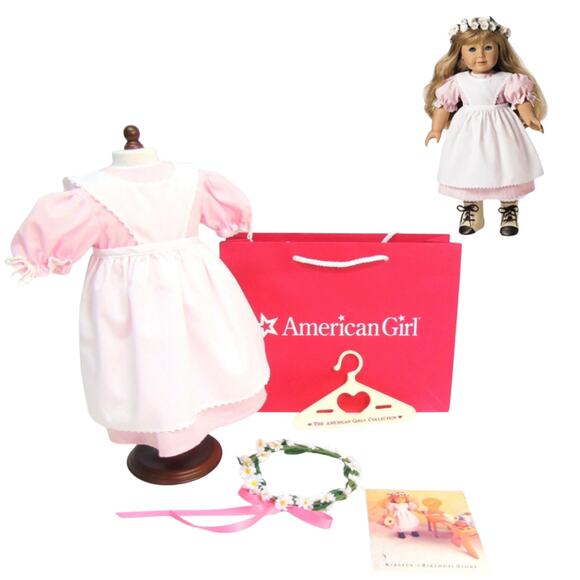 American Girl Kirsten Birthday Outfit Pleasant Co Apron Dress Wreath Hanger Bag - Picture 10 of 11